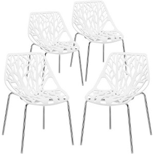 VINGLI Modern Stackable Chair Set of 4,Kitchen White Dining Chairs,Birch Sapling Comfy Chairs for Dining Room,Living Room,Waiting Room (White) - 1 of 4