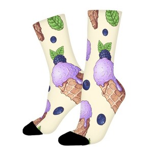 Ice Cream Wild Berries Women Printed Crew Socks Funny Funky Socks Soft Polyester Novelty Gifts for Artists Men - 1 of 1