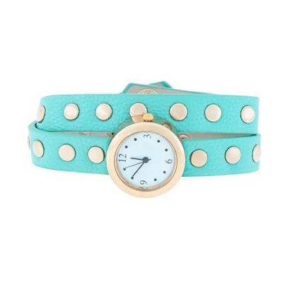 ShineHigh Women's Studded Wrap Watches Round & Mini Dial Styles in Mint or Pink, Fashion Wraparound Strap with Decorative Stud Accents