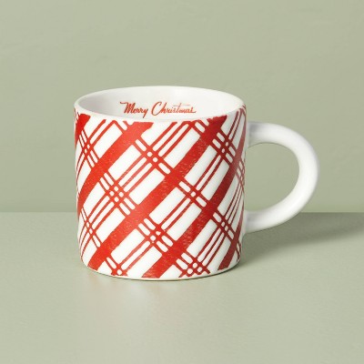 13oz Plaid Stoneware Christmas Mug Red/Cream - Hearth & Hand™ with Magnolia