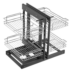 VEVOR Min 15"W Opening Blind Corner Pull Out Organizer, 2 Tier 4 Shelf Kitchen Cabinet Organizer, Chrome Carbon Steel Storage Basket, Gray - 1 of 4