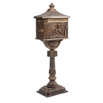 Cast Aluminum Mailbox with Post, Heavy Duty Rust Proof Mailbox with Lock Design, Key, Address Panel and Expansion Bolts for Outside House