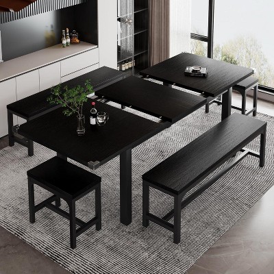 5-Piece Black Dining Table Set for 4-8 People