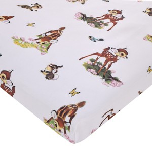 Disney Vintage Bambi - Tan, Green and White, Bambi and Thumper Floral Nursery Fitted Mini Crib Sheet - 1 of 4