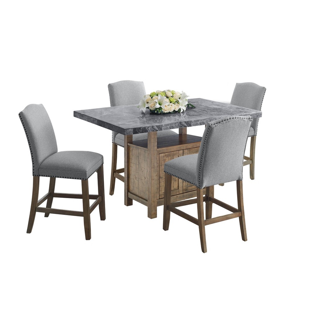 Photos - Dining Table 5pc Grayson Marble Counter Dining Set Gray/Driftwood - Steve Silver Co.