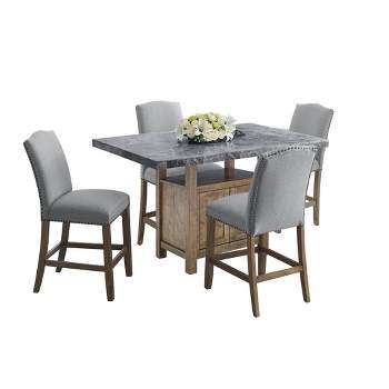 5pc Grayson Marble Counter Dining Set Gray/Driftwood - Steve Silver Co.