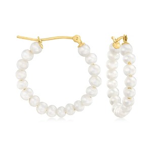Ross-Simons 3-3.5mm Cultured Pearl Hoop Earrings in 10kt Yellow Gold - 1 of 3