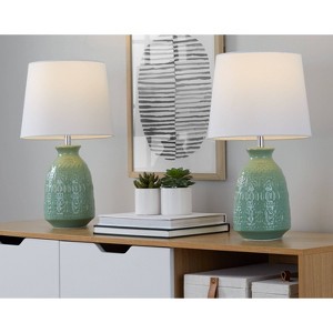 LumiSource Set of 2 Claudia 20" Contemporary Accent Lamps Sage Green Ceramic Polished Nickel and White Linen Shade from Grandview Gallery - 1 of 4