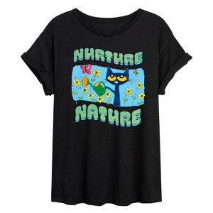 Women's - Pete the Cat - Nurture Nature Oversized Graphic T-Shirt - 1 of 4