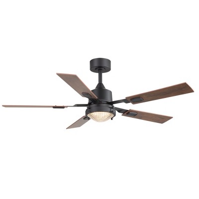 Airsurfer 52" Matte Black Ceiling Fan with Color-Changing Light,  with Dual-Tone Wood Blades, 5-Blade, Remote Included