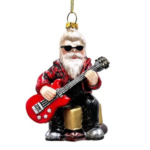 Rock Guitarist Santa Claus Glass Christmas Ornament, Rocker Musician Gift| OrnamentallyYou - 1 of 4