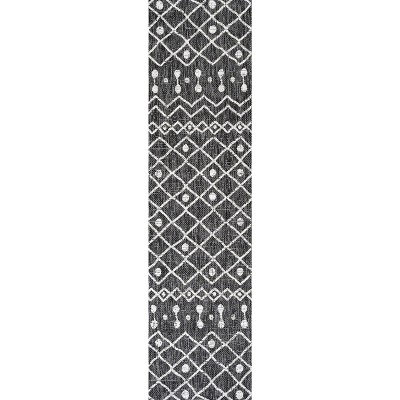 Black and Ivory Geometric Bohemian Indoor/Outdoor Rug
