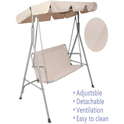 73"Outdoor Porch Patio Swing Chair with Stand and Waterproof Canopy All Weather Resistant Swing Bench