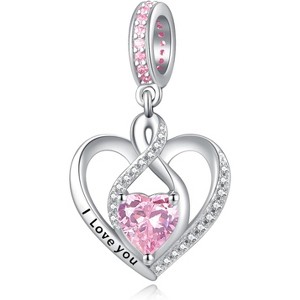 Sterling Silver Heart Birthstone Charms - Customizable Beads for Bracelets & Necklaces, Gift for Women - 1 of 4