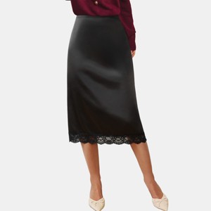 Women's Elegant Satin Midi Skirt with Lace Trim - Cupshe - 1 of 4