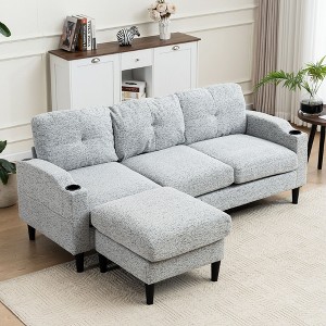 NicBex 3-Seater Linen Sofa Couch with Removable Storage Ottoman & Cup Holders,Upholstered Sleeper Sofa for Living Room,Bedroom - 1 of 4