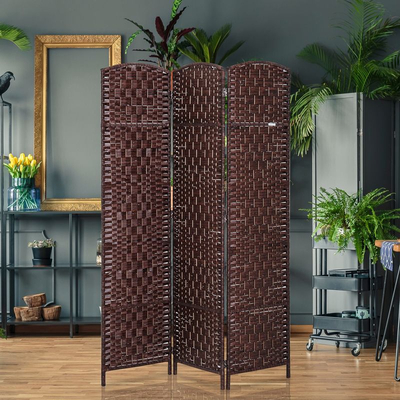 HOMCOM 6' Tall Wicker Weave 3 Panel Room Divider Privacy Screen, 3 of 7