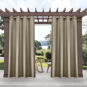 EXCLUSIVE HOME Biscayne Indoor/Outdoor Two Tone Textured Grommet Top Curtain Panel Pair - 1 of 3