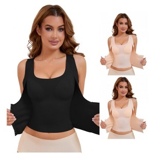 INSPIRE CHIC 3 Pcs Women's Front Hook Closure Tummy Control Slimming Tops with Bulit in Bra Body Shapers - 1 of 4