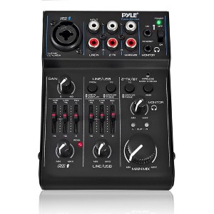 Pyle 3 Channel Bluetooth Audio Mixer - DJ Sound Controller Interface with USB Soundcard for PC Recording, XLR, & 3.5mm Microphone Jack - 1 of 4