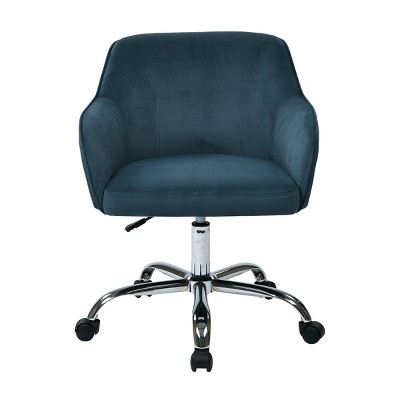 Atlantic Blue Velvet Fabric Swivel Task Chair with Polished Chrome Base