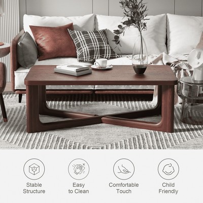 Wooakway Wood Coffee Table Teapoy End Table Side Table with Cross Legs for Livingroom