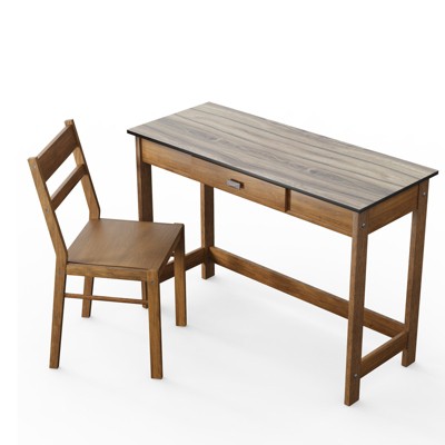 Infans Kids Desk & Chair Set Study Table Writing Workstation w/ Drawer Walnut