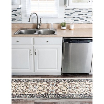 Ivory Floral Synthetic Runner Rug with Persian Motif