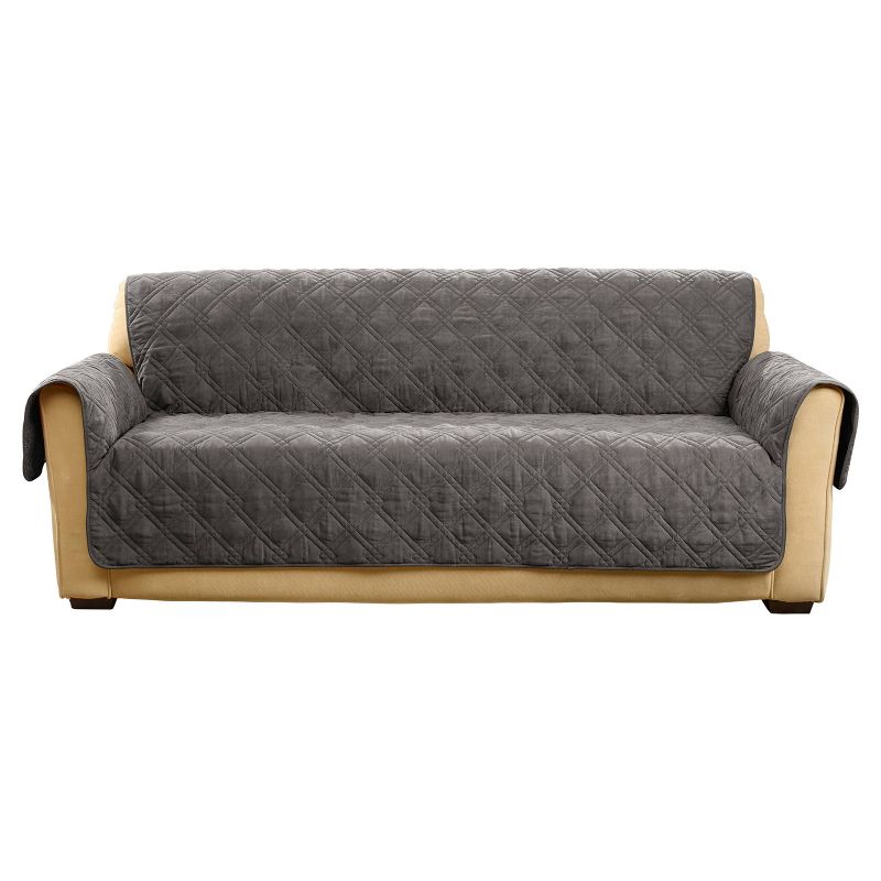 Microfiber Non Slip Sofa Furniture Cover Gray - Sure Fit, 1 of 2