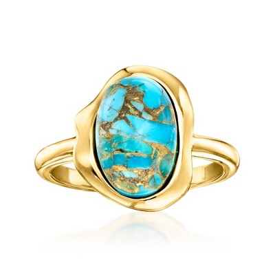 Ross-Simons Turquoise Curvy Frame Ring in 18kt Gold Over Sterling