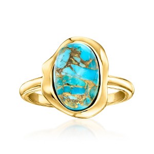 Ross-Simons Turquoise Curvy Frame Ring in 18kt Gold Over Sterling - 1 of 4