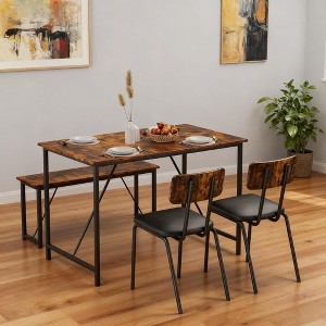 Hooseng Dining Table Set for 4, Industrial Dining Table Set with Bench and 2 Chairs, 4 Piece Dining Table Set for Small Space, Apartment - 1 of 4