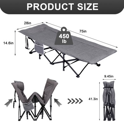 Gray Heavy Duty Folding Camping Cot with Padded Cushion