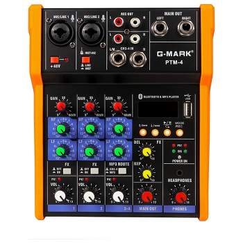 G-MARK PTM4 Mini 4 Channel Portable Bluetooth Audio Mixer Sound Board DJ Console with USB Interface and High Headroom for DJ Events, Karaoke, and More
