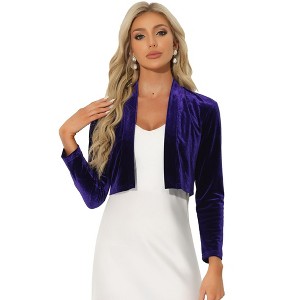 INSPIRE CHIC Women's Velvet Long Sleeve Shawl Neck Open Front Cropped Bolero Cardigan - 1 of 4