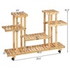 Costway 4-Tier Wooden Plant Stand W/Wheels Multipurpose Storage Rack, Wood Grain Color - 2 of 4
