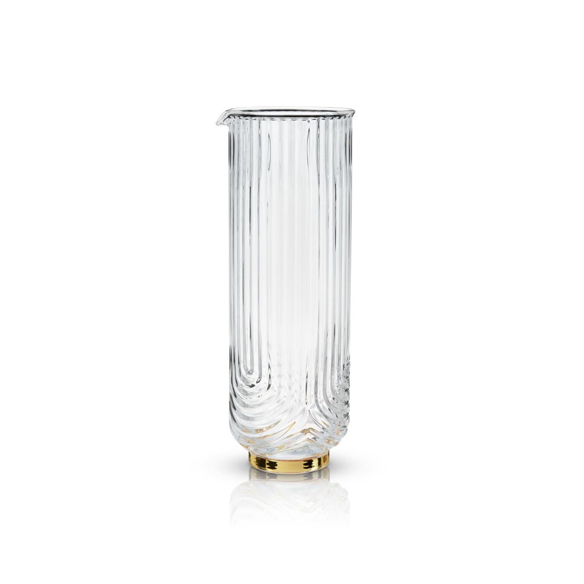 Viski Gatsby Vintage Cocktail Mixing Glass - Art Deco Ripple Glassware Arch Design, 47oz Gold Plated Base Crystal Mixing Glass - thumbnail 7