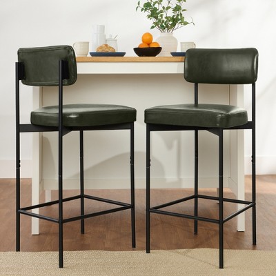 Moss Green Faux Leather Armless Counter Height Bar Stools Set of 2