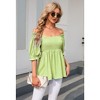 YesFashion Women's Summer Short Sleeve Smocked Peplum Blouses Square Neck Ruffle Hem Babydoll Tunic Crop Tops - 4 of 4