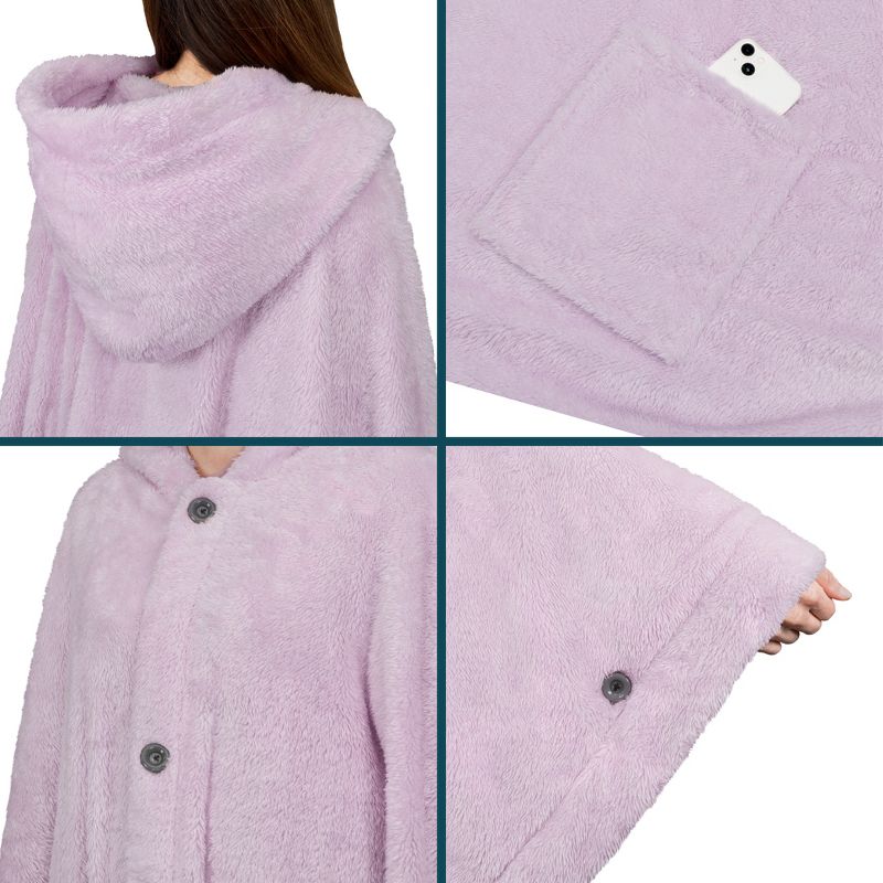 PAVILIA Fluffy Angel Wrap Hooded Blanket for Women Adult, Wearable Cozy Wrap Throw Faux Shearling Shawl Cape, 3 of 9