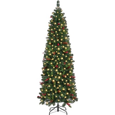 Yaheetech 6Ft/7.5Ft Prel-lit Artificial Christmas Tree with Warm White Lights, Green