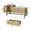 Rattan Shoe Bench With Linen Seat Cushion, Entryway Bench With Storage Cabinet, Wooden Storage Bench For Hallway And Bedroom, Natural Oak - 2 of 4