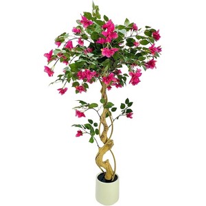 Pink Fake Bougainvillea Tree in Pot for Indoor & Outdoor Wedding Decor, Porch Patio Garden Home Living Room Party & Christmas Faux Plant - 1 of 4