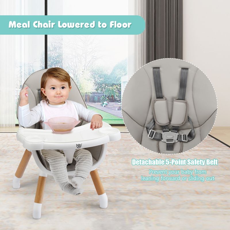 Costway 5-in-1  Baby High Chair Infant Wooden Convertible Chair w/5-Point Seat Belt Coffee\Gray\Khaki, 4 of 11