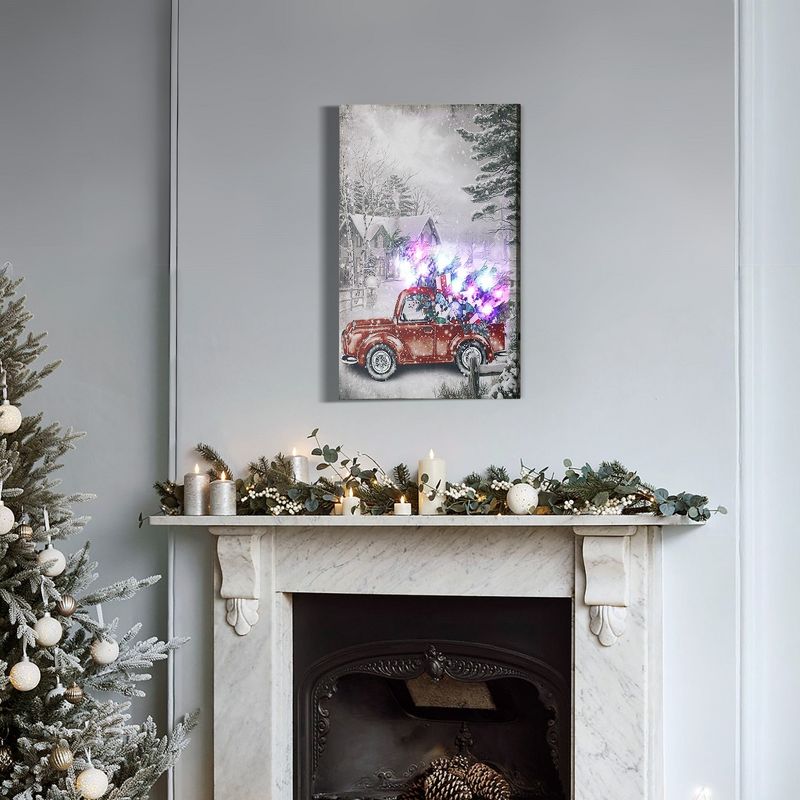 LuxenHome Holiday Christmas Vintage Truck Canvas Print with Lights Red, 2 of 5