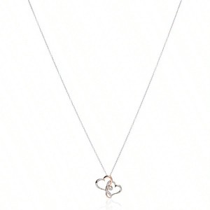 Two - Tone Double Heart Pendant Necklace with Crystal 18 ; rose gold rhodium plating added to enhance design and appearance - 1 of 4