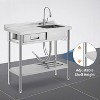Freestanding Stainless Steel Utility Sink with Workbench,Left Drawer,39" Commercial Kitchen Sink with Faucet - 3 of 4