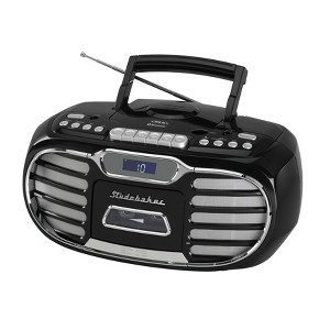 Studebaker SB2150 Retro Edge Big Sound Bluetooth Boombox with CD/Cassette Player-Recorder/AM-FM Stereo Radio with Metal Grill - 1 of 4