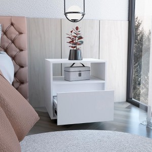 Vynxaria 20.8" High Modern Nightstand with Handle Free Drawer, Caster Wheels and Divided Shelf, Laminated Particle Board - 1 of 4