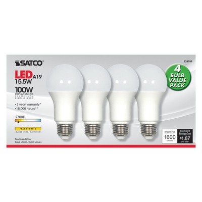 Satco A19 E26 (medium) Led Bulb Warm White 100 Watt Equivalence 4 Pk ...